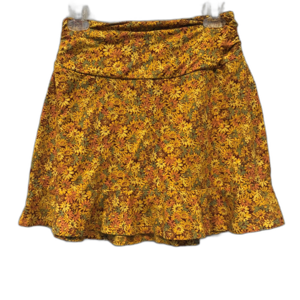 Toad&Co Chaka Ruffle Skirt Floral Tencel Organic Cotton Mustard Cottage Women XS